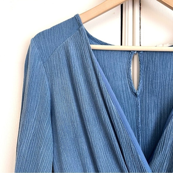 Altar’D State Long Sleeve Romper Dusty Blue V-neck Size Medium Festival Bohemian - Picture 2 of 8